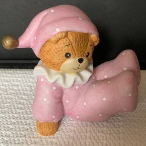 Vintage '85 Lucy & Me Bear Baby in Pink Polka Dot Pajamas Figurine MINT